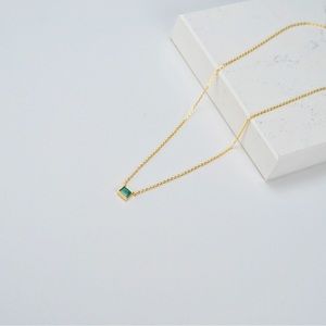 Malachite Square Pendant Necklace 18K Gold S925